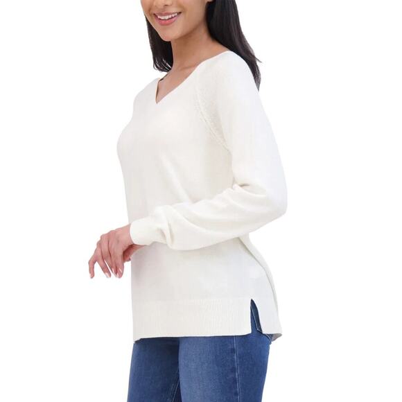 NWT Lucky Brand Women's V-Neck Soft Cotton Blend Knit Sweater - Picture 2 of 8